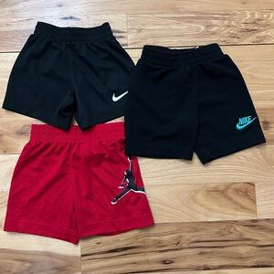 Three Pair of Boys 2T Nike and Jordan Shorts Black and Red